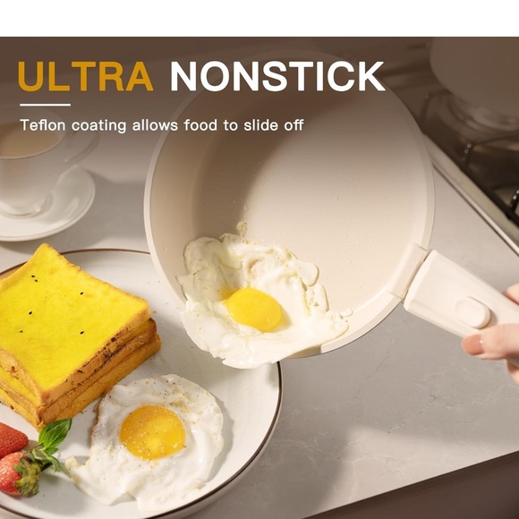 Astercook Ceramic Non-stick Cookware 21 Pcs Pots and Pans Set, Detachable Handle - Picture 4 of 7